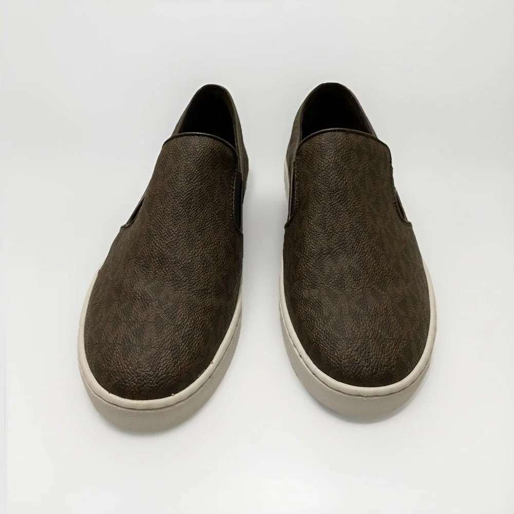 Michael Kors MK Logo Slip On Sneakers Size 8.5 Brown Logo Women's Shoes Low Top